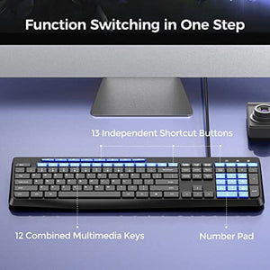 لوحة مفاتيح سلكية متعددة الوسائط للكمبيوتر Wired Keyboard,Quiet Keyboard,Multimedia USB Computer Keyboard,Silent Keyboard with Low Profile Chiclet Keys,Large Number Pad,Spill-Resistant,Anti-Wear Letters,Full Size Keyboard for Laptop,Desktop
