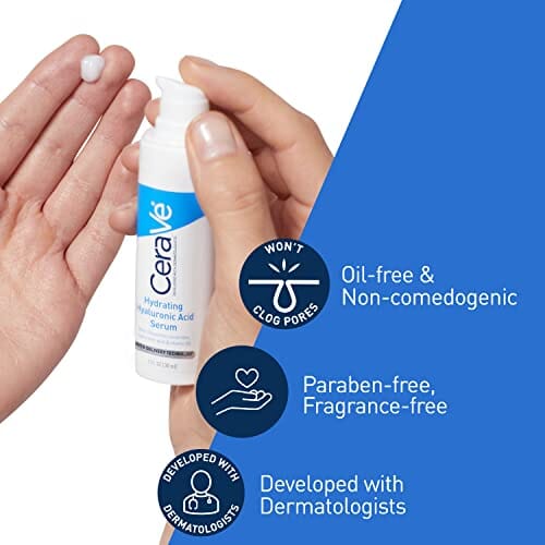 مصل حمض الهيالورونيك للوجه Cerave Hyaluronic Acid Serum for Face with Vitamin B5 and Ceramides | Hydrating Face Serum for Dry Skin | Fragrance Free | 1 Ounce