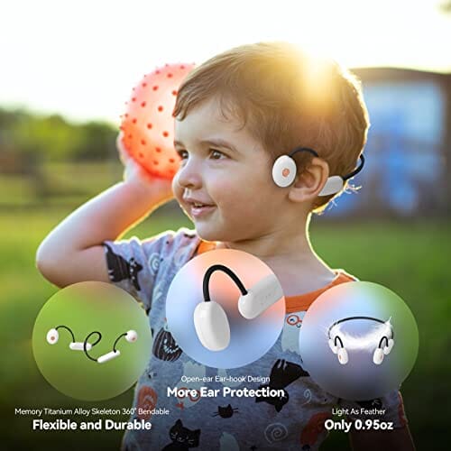 سماعات رأس للأطفال WGP Kids Headphones, Bluetooth 5.3 Wireless Air Conduction Open Ear Headphones with Microphone, IPX4 Waterproof, 12H Playtime Headset for iPad Tablet Home School (Black)