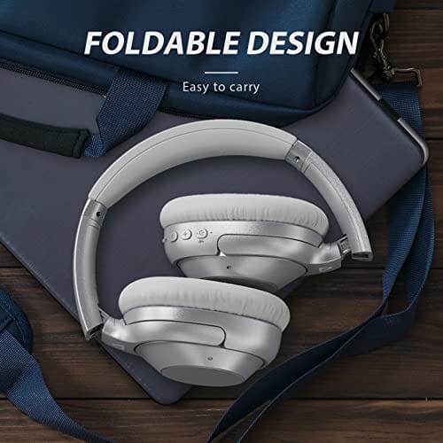 سماعات إلغاء الضوضاء سماعات بلوتوث لاسلكية Ankbit E500 Noise Cancelling Headphones - Wireless Bluetooth Headphones,Hi-Res Audio Deep Bass Over-Ear Headphones,75H Playtime,Memory Foam Ear Cups,Bluetooth 5.2 Headphones for Travel/Home/Office