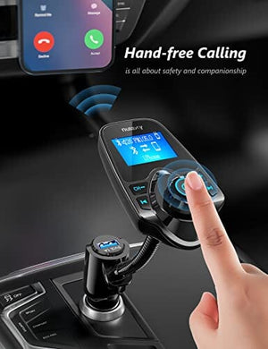 محول راديو اللاسلكي داخل السيارة يعمل بالبلوتوث Nulaxy Wireless in-Car Bluetooth FM Transmitter Radio Adapter Car Kit W 1.44 Inch Display Supports TF/SD Card and USB Car Charger for All Smartphones Audio Players-KM18