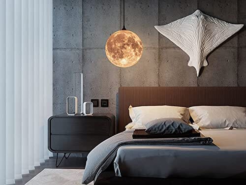 مصباح معلق على شكل قمر AECBUY Resin Moon Pendant Lamp Plug in Adjustable Cord, 3D Printing Hanging Ceiling Lighting Fixture, Pendant Light for Home, Office, Bars and Cafe, ddct210821B05