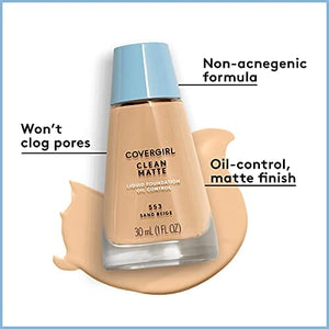 كريم أساس سائل كلين مات من كوفرجيرل COVERGIRL Clean Matte Liquid Foundation, Sand Beige 553, Pack of 2