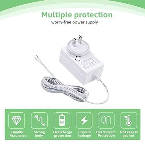 محول إمداد الطاقة إلى محول تيار مستمر بجهد 12 فولت  V 2A Power Supply Adapter, HUIYEETEX 100-240V AC to 12V DC Transformer for LED Strip Lights and Other 12V Low Voltage Devices with 5ft Cable, White