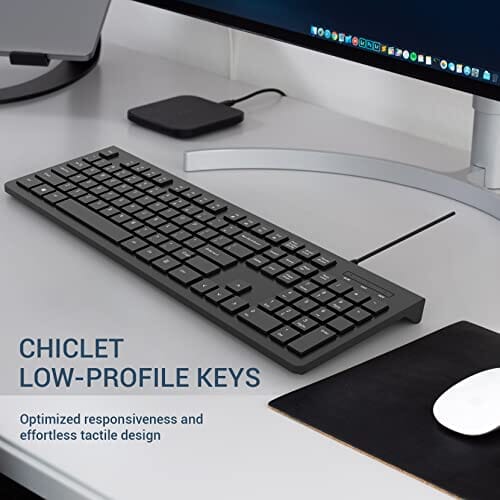لوحة مفاتيح كمبيوتر سلكية Computer Keyboard Wired, Plug Play USB Keyboard, Low Profile Chiclet Keys, Large Number Pad, Caps Indicators, Foldable Stands, Spill-Resistant, Anti-Wear Letters for Windows Mac PC Laptop, Full Size