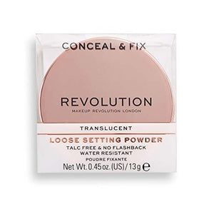 بودرة تثبيت المكياج ميك اب ريفوليوشن كونسيل اند فيكس بودرة شفافة مضادة للماء Makeup Revolution Conceal & Fix Setting Powder, Waterproof Translucent Powder, Holds Makeup In Place All Day, Vegan & Cruelty-Free, 0.45oz/13g