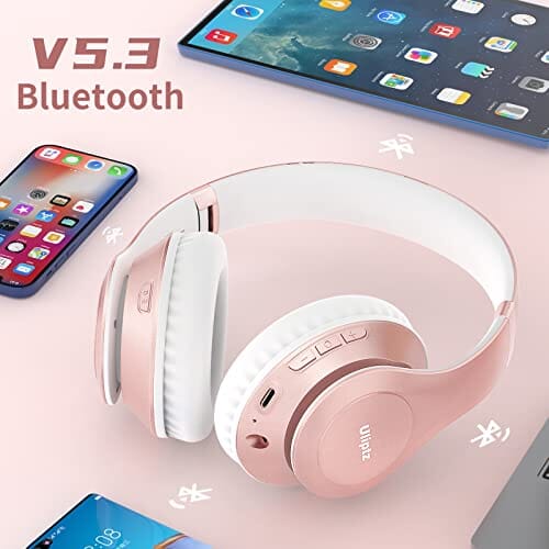 سماعات بلوتوث لاسلكية Uliptz Wireless Bluetooth Headphones, 65H Playtime, 6EQ Sound Modes, HiFi Stereo Over Ear Headphones with Microphone, Foldable Bluetooth 5.3 Headphones for Travel/Office/Cellphone/PC (Rose Gold)