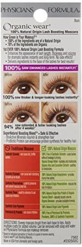 ماسكارا لتعزيز الرموش من أصل طبيعي 100% من فيزيشنز فورمولا أورجانيك وير Physicians Formula Organic Wear 100% Natural Origin Lash Boosting Mascara, Black, 0.26 Ounce