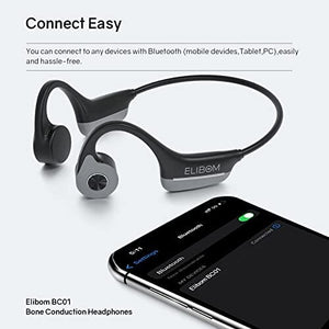 سماعات أذن مقاومة للماء ELIBOM Bone Conduction Headphones, Waterproof Open-Ear Headphones, 9+Hours Music & Call, Wireless Bluetooth Earphones with mic, 25g Sports Headset, Arm Bag Included