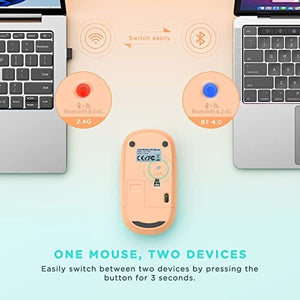 ماوس سيندا بلوتوث seenda Bluetooth Mouse - Dual Mode (Bluetooth 4.0 + 2.4GHz) Mouse with USB Receiver, Wireless Slim Portable Multi-Device Mice for iPad, MacBook, Laptop, PC (Gradient Orange to Mint Green)