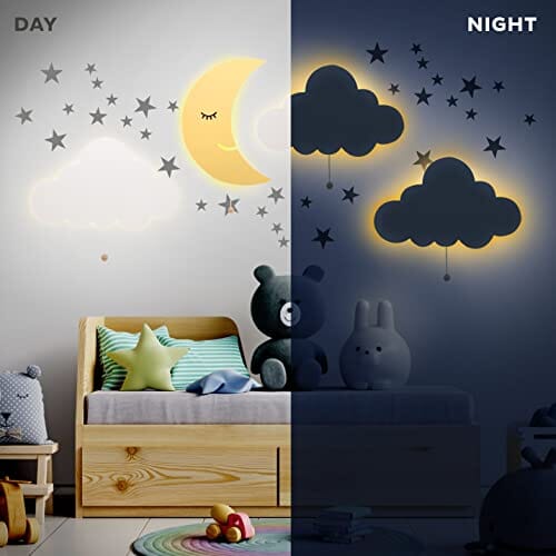 مصباح فيل على القمر Lumipets Lighted Elephant on Moon, Nursery Night Light, Wall Mounted Lighted, Battery Operated Cloud Light Sign–Lightweight Moon Night Light for Babies, Toddlers, Kids