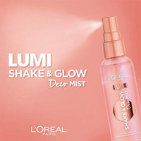 لوريال باريس رذاذ مرطب ومهدئ للوجه إعداد وتثبيت المكياج L'Oreal Paris Makeup LUMI Shake and Glow Dew Mist, Hydrating and Soothing Face Mist, Prep and Set Makeup, Energizes Skin with a Healthy Boost of Hydration, Natural Finish, 3 fl; oz.