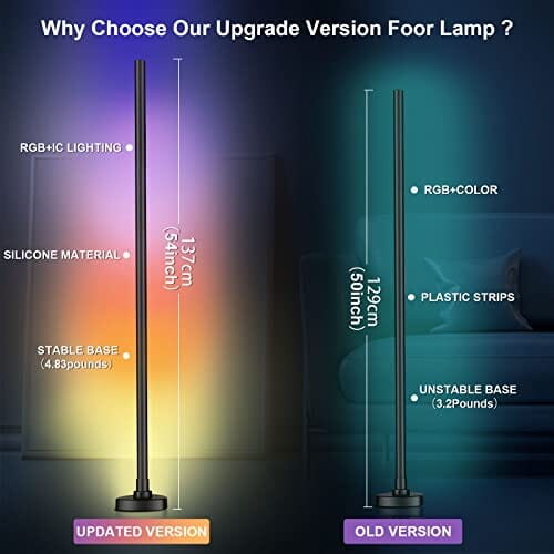 مصباح أرضي متغير اللون مع تحكم عن بعد YSJ RGB LED Floor Lamp, Corner Led Lamp,Corner Lamp,Color Changing Corner Floor Lamp with Remote and App Control, DIY Mode & Timing, Modern 55''Minimalist Lit Lamp for Bedroom Living Room