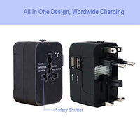 محول طاقة Travel Adapter, Worldwide All in One International Power Adapter Universal Adapter Plug with 2.1A Dual USB Charging Ports for Asia Europe UK AUS and USA (Black)