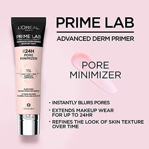 برايم لاب لوريال باريس برايم لاب حتى 24 ساعة لتقليل المسام للوجه L'Oreal Paris Prime Lab Up to 24H Pore Minimizer Face Primer Infused with AHA, LHA, BHA Complex to Smooth and Extend Makeup Wear, 1.01 Fl Oz