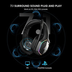 سماعة رأس لاسلكية للكمبيوتر EKSA E1000WT USB Wireless Headset for PC PS4 PS5-7.1 Surround Sound, Noise Cancelling Microphone, 36 Hour Battery, 2.4G USB Dongle, Game/Music Mode, Gaming Headphones for Computer, Laptop