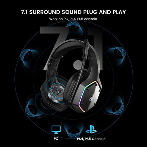 سماعة رأس لاسلكية للكمبيوتر EKSA E1000WT USB Wireless Headset for PC PS4 PS5-7.1 Surround Sound, Noise Cancelling Microphone, 36 Hour Battery, 2.4G USB Dongle, Game/Music Mode, Gaming Headphones for Computer, Laptop