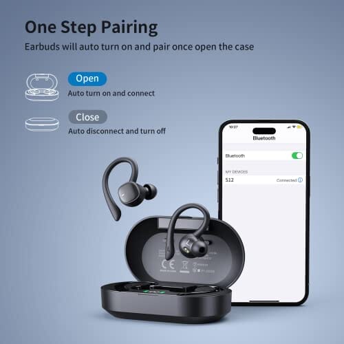 سماعات أذن لاسلكية رياضية مزودة بتقنية البلوتوث Wireless Earbuds Sports Bluetooth Headphones 4 Mic Noise Cancelling Earbuds 60H Playtime Dual LED Power Display Flexible Earhooks Clear Calls Earphones IPX7 Waterproof Headsets for Running, Gym