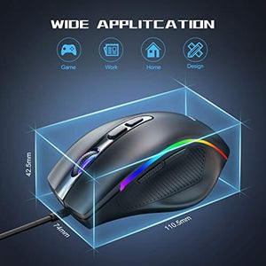 ماوس ألعاب سلكي TECKNET Wired Gaming Mouse, RGB Mouse [Breathing RGB LED], Gaming Mouse USB [Plug Play], 7 Programmable Buttons, High-Precision Adjustable 6 DPI, Ergonomic Mouse Wired for Windows/PC/Mac/Laptop Gamer