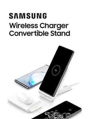 شاحنة لاسلكية من سامسونغ SAMSUNG Electronics Wireless Charger Convertible Qi Certified (Pad/Stand), for Galaxy Buds, Galaxy Phones, and Apple iPhone Devices - US Version - Black (US Version)