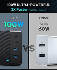 شاحن ، 100 وات 4 منافذ سطح المكتب من النوع C USB C Charger, UtechSmart 100W 4-Port Desktop Type C Charging Station, Portable USB C PD Power Charger Adapter -2 USB C&2 QC 3.0 USB A Ports for MacBook Pro/Air, iPad, iPhone, Galaxy, Laptop and More