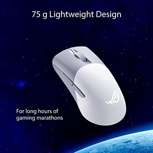 ماوس ألعاب لاسلكي اتصال ثلاثي الأوضاع Asus ROG Keris Wireless AimPoint Gaming Mouse, Tri-mode connectivity (2.4GHz RF, Bluetooth, Wired), 36000 DPI sensor, 5 programmable buttons, ROG SpeedNova, Replaceable switches, Paracord cable, White