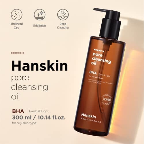 منظف لطيف للرؤوس السوداء ومزيل للمكياج Hanskin Pore Cleansing Oil, Gentle Blackhead Cleanser and Makeup Remover for Combination and Oily Skin [BHA/10.14 oz]