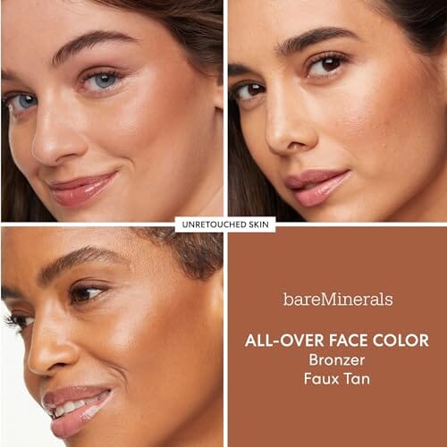 برونزر ملون للوجه بالكامل من بيرمينيرالز bareMinerals Faux Tan All-Over Face Color Bronzer, Loose Face Bronzer Powder, Blendable for a Natural-Looking Glow, Talc-Free, Vegan