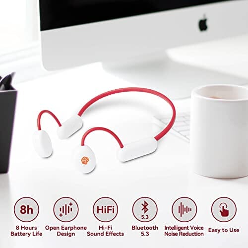 سماعات رأس للأطفال WGP Kids Headphones, Bluetooth 5.3 Wireless Air Conduction Open Ear Headphones with Microphone, IPX4 Waterproof, 12H Playtime Headset for iPad Tablet Home School (Red)