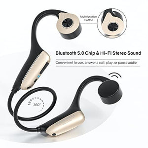 سماعات رأس 9 ساعات من الموسيقى والمكالمات ELIBOM Bone Conduction Headphones, 9+ Hours Music & Call, Open-Ear Bluetooth 5.0 Headphones, IP65 Sweatproof Workout Headphones, Wireless Earphones - Built-in Mic - w/Phone Holder for Running