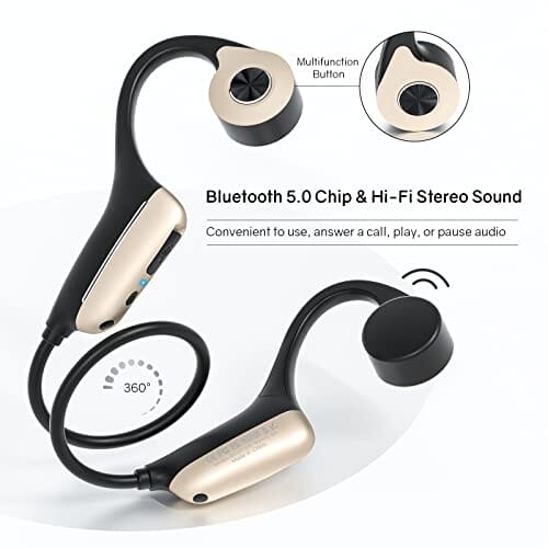 سماعات رأس 9 ساعات من الموسيقى والمكالمات ELIBOM Bone Conduction Headphones, 9+ Hours Music & Call, Open-Ear Bluetooth 5.0 Headphones, IP65 Sweatproof Workout Headphones, Wireless Earphones - Built-in Mic - w/Phone Holder for Running