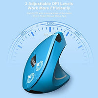 ماوس لاسلكي قابل لإعادة الشحن Vassink Ergonomic Mouse, Rechargeable Wireless Mouse, 2.4GHz Rechargeable Vertical Optical Mouse with USB Receiver, 6 Buttons, 800/1200/1600 DPI, for Laptop, PC, Computer (Blue)