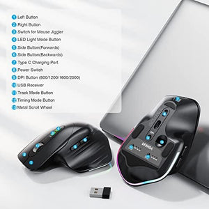 ماوس سيندا جيجلير لأجهزة الكمبيوتر المحمول 3 أوضاع ومؤقت seenda Jiggler Mouse for Laptop, 3 Modes & Timer Jiggler Wireless USB Mice, Ergonomic LED Rechargeable Moving Mouse undetectable, Random Movement Keeps Computer Awake for PC, MacBook - Black