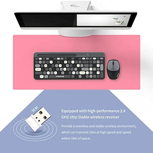 لوحة مفاتيح لاسلكية وماوس FOPETT Wireless Keyboard and Mouse Combo - 2.4GHz Full-Sized - Computer Keyboard with Phone Holder - Keyboard and Mouse Set for Windows/Laptop/PC/Notebook - Grey Colorful