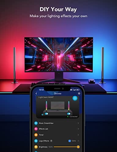 اشرطة اضاءة العاب كوف Govee RGBIC Gaming Light Bars H6047 with Smart Controller, 16.7 Inches Wi-Fi Smart LED Light Bars with Music Modes and 60+ Scene Modes Specially Built for Gamers, Works with Alexa & Google Assistant