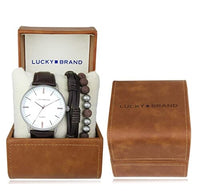 سيت ساعة مع سوار Lucky Brand Watch for Men Fashion Minimalist Men's Wrist Watches Stainless Steel with Leather Strap Fashion Men's Bracelet Gift Box Set