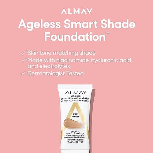 كريم أساس مضاد للشيخوخة من ألماي Almay Anti-Aging Foundation, Smart Shade Face Makeup with Hyaluronic Acid, Niacinamide, Vitamin C & E, Hypoallergenic-Fragrance Free, 050 Fair, 1 Fl Oz (Pack of 1)