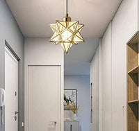 مصباح معلق على شكل نجمة AECBUY Gold Ceiling Pendant Hanging Lamp, Metal and Clear PVC Star Pendant Light, Vintage Hanging Lamp Plug in Cord and Switch for Dining Room Living Room Bedroom
