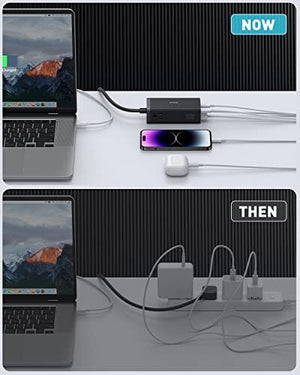 شاحنة بيسوس Baseus USB C Charger - PowerCombo On 100W Power Strip with 4 USB Ports & 2 Outlet Extender - USB Charging Station for MacBook Pro/Laptops/iPhone/Samsung/iPad Fast Charging