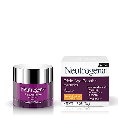 مرطب الوجه اليومي المضاد للشيخوخة من نيوتروجينا Neutrogena Triple Age Repair Anti-Aging Daily Facial Moisturizer with SPF 25 Sunscreen & Vitamin C, Firming Anti-Wrinkle Face & Neck Cream for Dark Spots, Glycerin & Shea Butter, 1.7 oz