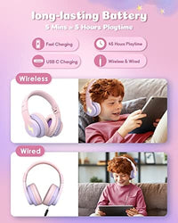 سماعات رأس بلوتوث للأطفال من سيندا seenda Kids Bluetooth Headphones, Colorful Wireless Over Ear Headset with 85dB/94dB Volume Limited, 45H Playtime, 3 Lighting Modes, Built-in Mic Headphones for Boys Girls iPad Tablet School Pink