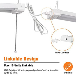 مصباح سقف FT Linkable LED Shop Light for Garages, 42W 4800LM 5000K Daylight LED Shop Lights, LED Ceiling Light with Pull Chain (ON/Off), Linear Worklight Fixture with Plug, 2 Pack