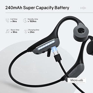 سماعات أذن مقاومة للماء ELIBOM Bone Conduction Headphones, Waterproof Open-Ear Headphones, 9+Hours Music & Call, Wireless Bluetooth Earphones with mic, 25g Sports Headset, Arm Bag Included