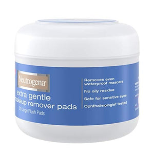 ضمادات مزيل مكياج العيون غير الزيتية اللطيفة للغاية من نيوتروجينا للبشرة الحساسة Neutrogena Extra Gentle Non-Oily Eye Makeup Remover Pads for Sensitive Skin, Soft and Extra Thick Pre-Moistened Makeup Pads for Waterproof Mascara and Eyeliner, 30 ct