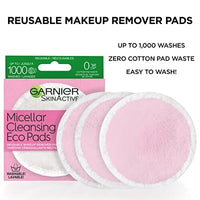 وسادات صديقة للبيئة لتنظيف الميسيلار Garnier SkinActive Micellar Cleansing Eco Pads, Reusable, 3 Ultra-soft Microfiber Pads, 1 Count (Packaging May Vary)