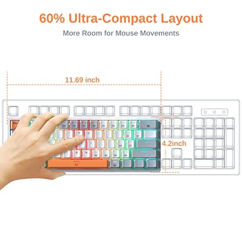 لوحة مفاتيح ألعاب ميكانيكية محمولة بنسبة 60٪ Portable 60% Mechanical Gaming Keyboard, RGB Backlit Ultra-Compact Mini Wired Gaming Office Keyboard Hot-Swappable Red Switch Fully Programmable for Windows Laptop PC Mac, K642WGO-RGB