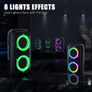 مكبر صوت قوي للحفلات بتقنية البلوتوث Ortizan 80W Powerful Portable Bluetooth Party Speaker, Extra Deep Bass, Loud 105dB Sound IPX4 Outdoor Wireless Bluetooth Speakers with Dynamic Light Show, Wireless Microphone, 24H Playtime(Black)