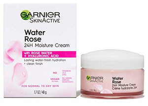 كريم مرطب بماء الورد ومرطب للوجه بحمض الهيالورونيك للبشرة العادية إلى الجافة Garnier SkinActive 24H Moisture Cream with Rose Water and Hyaluronic Acid, Face Moisturizer for Normal to Dry Skin, 1.7 Fl Oz (48g), 1 Count (Packaging May Vary)