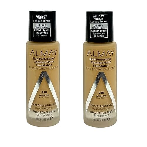 مجموعة من كريم أساس ألماي سكين بيرفيكتينج كومفورت غير اللامع Pack of Almay Skin Perfecting Comfort Matte Foundation, Warm Tan 210