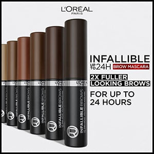 ماسكارا للحواجب من لوريال باريس إنفاليبل تكثيف لمدة 24 ساعة L'Oreal Paris Infallible Volumizing 24H Wear Brow Mascara, Long Lasting Eyebrow Makeup for 2X Fuller Eyebrows, 6R Auburn, 0.13 Fl Oz